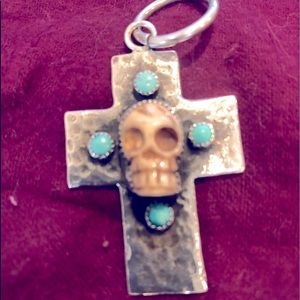 Richard Schmidt Skull bone and turquoise pendant